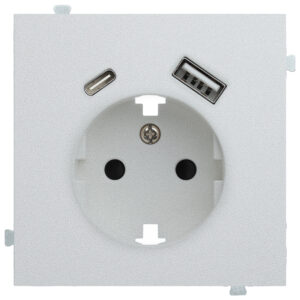 Розетка электрическая с зарядным устройством USB A+C Серебро